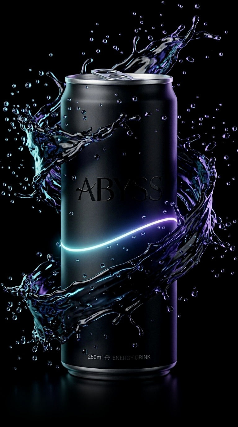 ABYSS can with liquid splash
